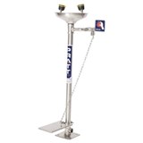 PRATT PEDESTAL MOUNTED SINGLE NOZZLE EYE WASH WITH BOWL  FOOT TREADLE
